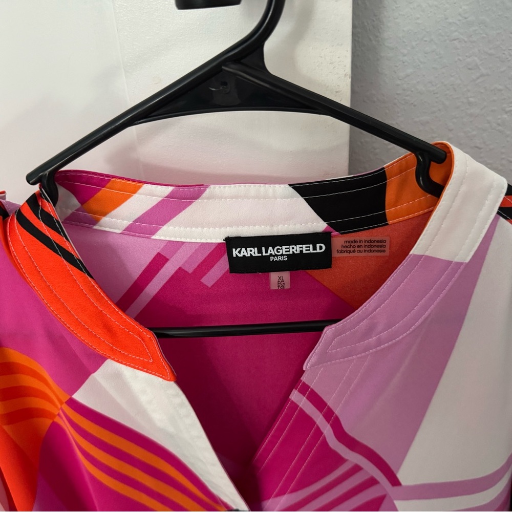 Karl Lagerfeld Pink and Orange Geometric Blouse - Picture 3 of 4